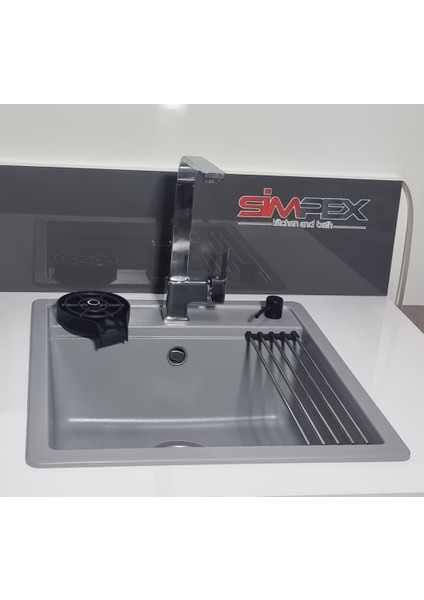 Tek Göz Metalik Gri Granit Evye Tezgah Üstü&tezgaha Sıfır Uyumlu ( 49X50CM) Tam Paket modelleri