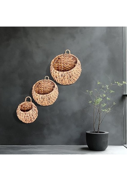 3'lü Asılabilir El Yapımı ve Doğal Yuvarlak Hasır Dekoratif Mektupluk ve Anahtarlıjk Seti, 3'lü Hasır Yuvarlak Saksı Seti, Hasır Kapı Süsü 3'lü Set modelleri