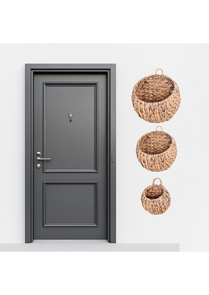 3'lü Asılabilir El Yapımı ve Doğal Yuvarlak Hasır Dekoratif Mektupluk ve Anahtarlıjk Seti, 3'lü Hasır Yuvarlak Saksı Seti, Hasır Kapı Süsü 3'lü Set fırsatları