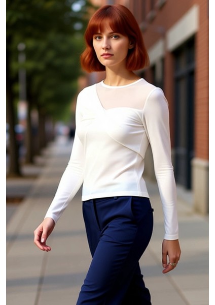 Kadın Vücuda Oturan Yaka Detaylı Uzun Kollu Örme Kaliteli Şık Rahat Modern Zarif Günlük