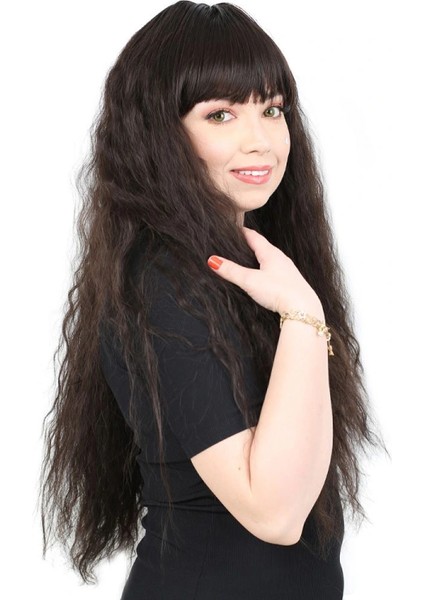 Uzun Perçemli Kabarık Dalgalı Fiber Sentetik Peruk - Kahverengi fiyatları