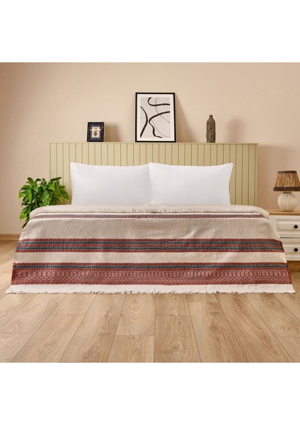 Soft Marun Tek Kişilik Yatak Örtüsü - Ekru / Kırmızı - 160X230 cm