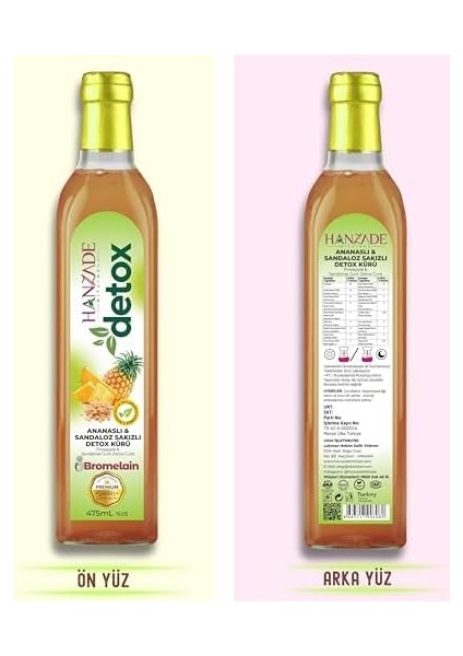 Hanzade Bitkisel Ananaslı & Sandaloz Sakızlı Detox Şurubu Kürü Bromelain 475 ml 3&apos;lü Set Güçlü Antioksidan Formül modelleri