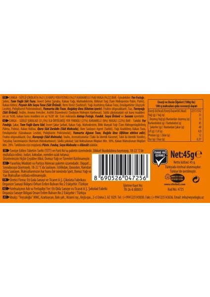 Eti Canga Yer Fıstıklı Karamelli Nuga Bar 45 G x 24 Adet