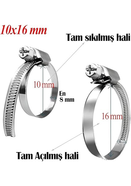 Adet Hortum Kelepçesi Tork Ayarlı 10X16 mm Paslanmaz Çelik Boru Metal Kelepçe Ayarlanabilir Klips fiyatları
