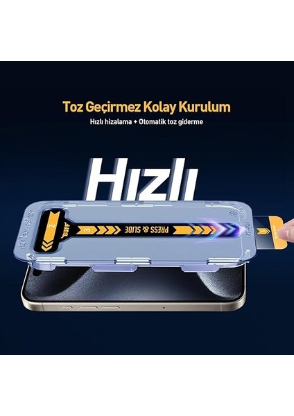 iPhone 15 Serisi ile Uyumlu 5d Easyfit 2 Adet Kolay Uygulama Aparatlı Ekran Koruyucu Temperli Cam, iPhone 15 Pro, Şeffaf fiyatları