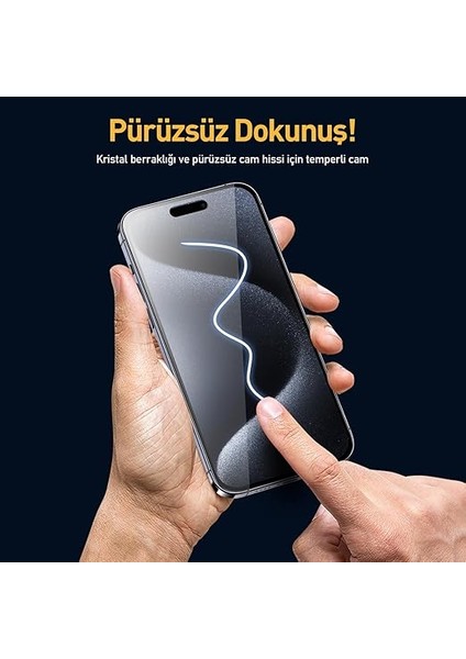 iPhone 15 Serisi ile Uyumlu 5d Easyfit 2 Adet Kolay Uygulama Aparatlı Ekran Koruyucu Temperli Cam, iPhone 15 Pro, Şeffaf modelleri