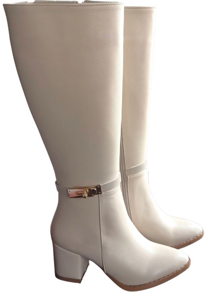 Jeoli Bej Cilt Topuklu Çizme