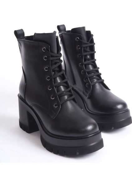 Lauren Bağcıklı Fermuarlı Ortopedik Taban Topuklu Kadın Bot Cst - Siyah fırsatları