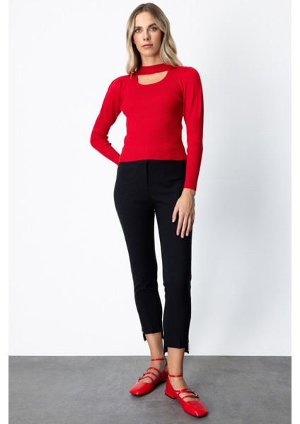 Kadın Balon Kol Pencere Detaylı Kazak 65303 Kırmızı modelleri
