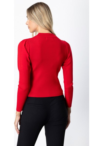 Kadın Balon Kol Pencere Detaylı Kazak 65303 Kırmızı fırsatları