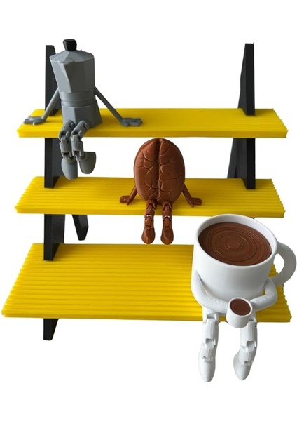 Kahve Dekoratif Biblo Seti, 3 Parça, Moka Pot, Kahve Çekirdeği ve Fincan, Masaüstü Süs