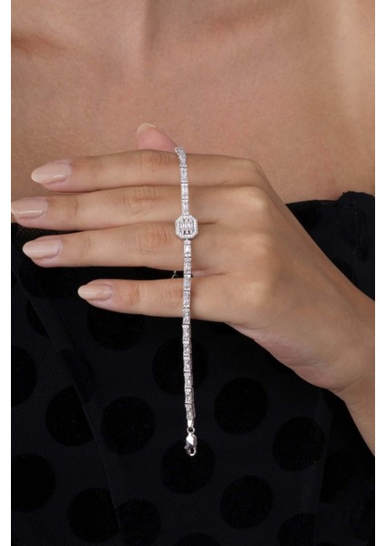 Su Yolu Süzme Baget Taşlı 925 Ayar Gümüş Bileklik