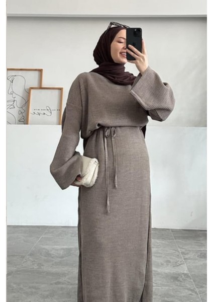 Kadın Volanlı Triko Tesettür Elbise