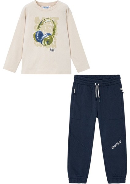 4-10 Yaş Arası Baskılı Ikili Takım - Bej-Lacivert