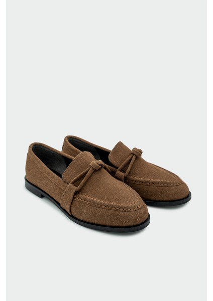 Onapy Acı Kahve Süet Düz Taban Düğüm Detaylı Ayakkabı