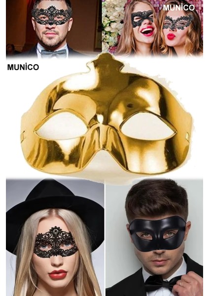 18 Adet Altın Metalize Parti Maskesi Düz Tasarım Balo ve Kostüm Etkinlikleri Sexy Fantezi Hallowen modelleri