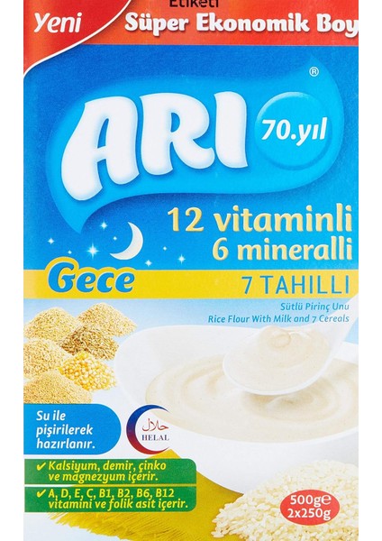 Arı Mama 12 Vitaminli 6 Mineralli Sütlü 7 Tahıllı Pirinçli Gece fiyatları