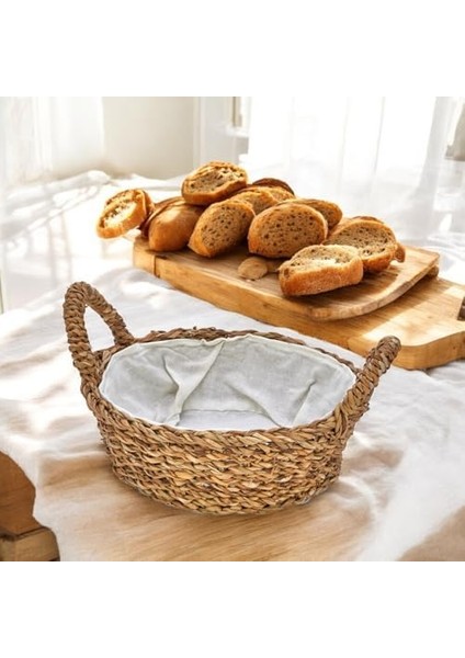 El Yapımı Hasır Kulplu Çok Amaçlı Dekoratif Yuvarlak Sepet, Hasır Kulplu Ekmek Sepeti (27X8CM) modelleri