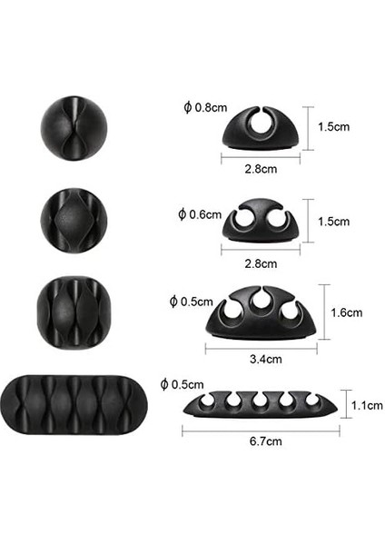 Kablo Klipleri Kablo Tutucu, Çok Amaçlı Kablo Yönetim Kablosu Düzenleyici Seti Masa, Güç Kablosu, USB Şarj Kablosu, Şarj Aletleri, Ses Kablosu, 20&apos;li Paket, Siyah modelleri