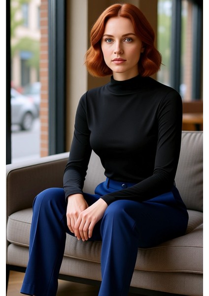 Kadın Dik Yaka Vücuda Oturan Esnek Örme Bluz Konfor ve Şıklık Bir Arada Kaliteli Şık Rahat fiyatları