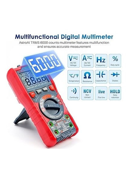 M6K0R 6000 Trms Dijital Multimetre, Voltmetre, Polimetre, Ac/dc Akım, Ac/dc Gerilim, Direnç, Frekans, Kapasitans, Süreklilik, Test Diyotları Için Test Cihazı Sayımları fiyatları