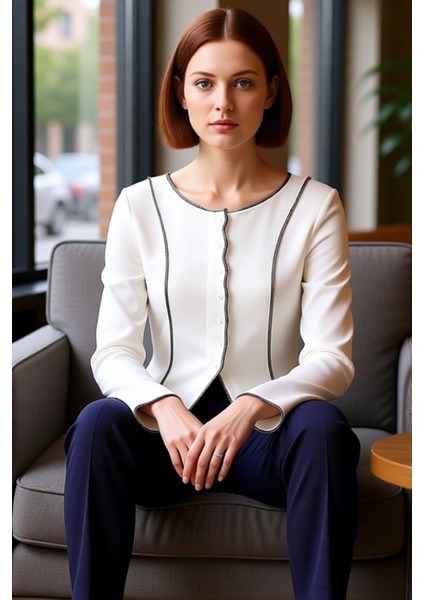 Kadın Tam Düğmeli Nakışlı Ispanyol Kol Bluz Bisiklet Yaka Fitted Kesim ve Viskon Ribana Kaliteli