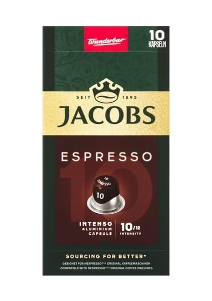 Jacobs - Espresso 10 Intenso - Yüksek Yoğunluk - Güçlü ve Yoğun - Espresso Kapsülleri - 10 Alüminyum Kapsül fiyatları