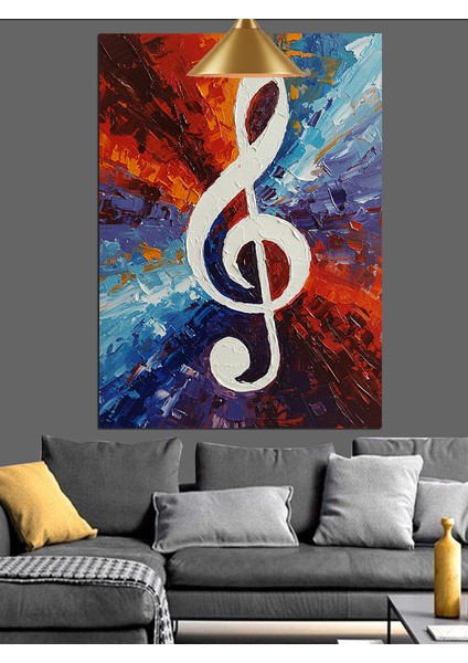 Müzik Notaları Arasında Soyut Renkli Sol Anahtarı Dekoratif Kanvas - Mdf Ahşap Tablo fiyatları