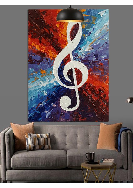 Müzik Notaları Arasında Soyut Renkli Sol Anahtarı Dekoratif Kanvas - Mdf Ahşap Tablo fırsatları