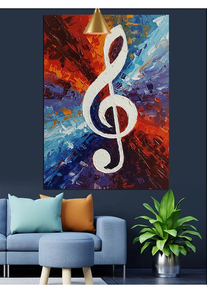 Müzik Notaları Arasında Soyut Renkli Sol Anahtarı Dekoratif Kanvas - Mdf Ahşap Tablo indirimleri