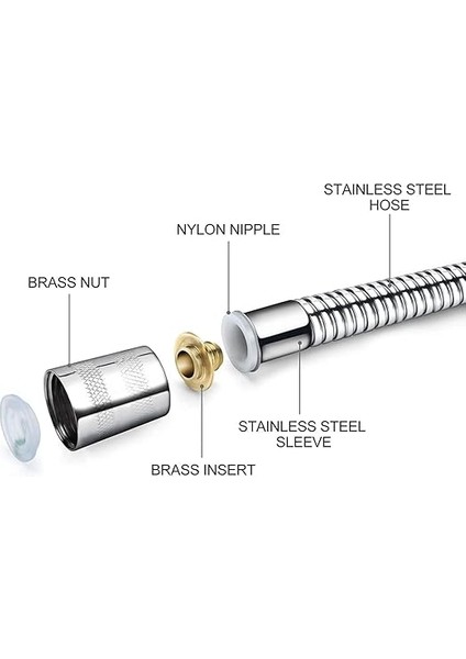 Universal Eko B Kalite Duş Hortumu Krom Duş Spirali 150 cm - Tüm Duş Başlıkları ILE%100 Uyumlu Orjinal G1/2 Kolay Montaj indirimleri