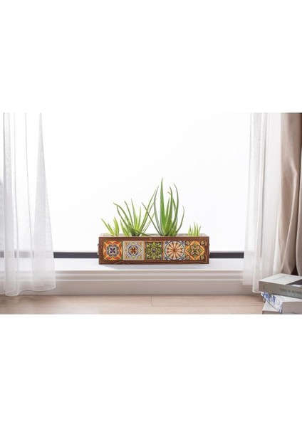 El Yapımı 5 Meksika Çinili Dekoratif Modern Ahşap Dikdörtgen Kaliteli Bahçe Balkon Saksı Saksılık indirimleri