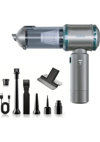 Içi Şarjlı Süpürge, Çok Amaçlı Süpürge, 15000 Pa Yüksek Emiş Gücü, 7 Farklı Kullanılabilir Başlık, 2000 Mah Batarya, 3 Kademeli Güç Modu, Yüksek Çekiş ve Üfleme, Vakumlu Araç Içi Süpürge (Yeşil)