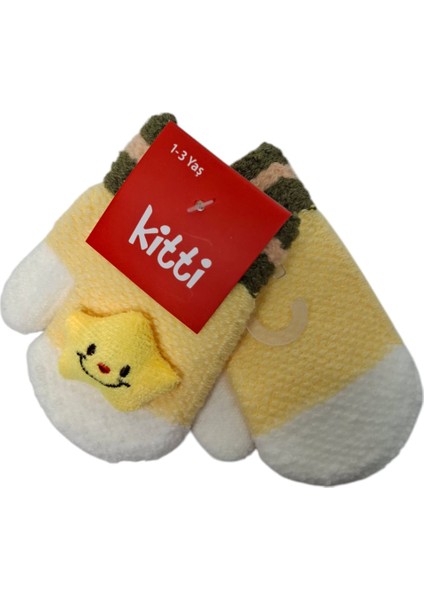 Spteks Kitti 1-3 Yaş Erkek Bebe Sarı Renk Tatlı Yıldız Figürlü Kışlık Örme Eldiven
