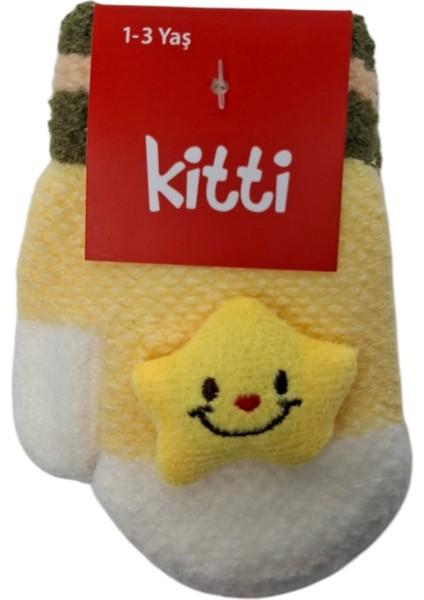 Spteks Kitti 1-3 Yaş Erkek Bebe Sarı Renk Tatlı Yıldız Figürlü Kışlık Örme Eldiven modelleri