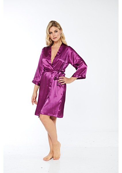 Mor İpek Saten Sabahlık - 14003 - XL - Mor