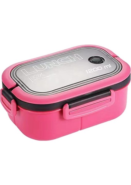 1200 ml 2 Katlı 6 Bölmeli Bpa'sız Pp Plastik Sefer Tası ve Beslenme Çantası - Hava Kilitli Bento Lunch Box, Çatal ve Kaşık Dahil (Pembe)