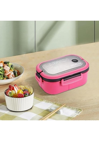 1200 ml 2 Katlı 6 Bölmeli Bpa'sız Pp Plastik Sefer Tası ve Beslenme Çantası - Hava Kilitli Bento Lunch Box, Çatal ve Kaşık Dahil (Pembe) modelleri