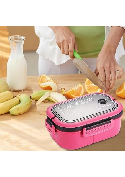 1200 ml 2 Katlı 6 Bölmeli Bpa'sız Pp Plastik Sefer Tası ve Beslenme Çantası - Hava Kilitli Bento Lunch Box, Çatal ve Kaşık Dahil (Pembe) fırsatları