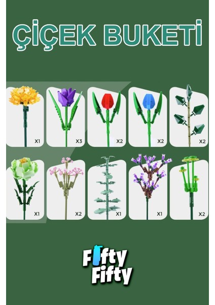 Panlos Dekoratif ve Koleksiyonluk 17 Çiçekli Buket Modeli 999 Parça Yapım Seti -FFP655001 fiyatları