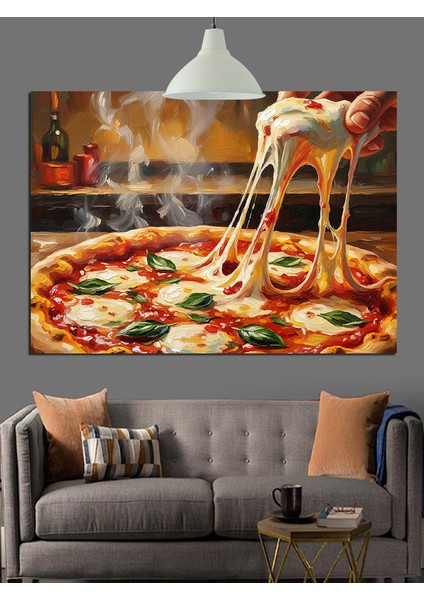 Havada Uzayan Pizza Peynir Dekoratif Kanvas - Mdf Ahşap Tablo