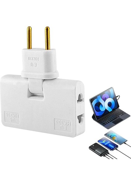 Priz Yassı Adaptör | 2 Uçlu Döner Çıkış Adaptörü | 180 Derece Dönen Kafa ile Seyahat Avrupa Fiş Adaptörü Güç Dönüştürücü