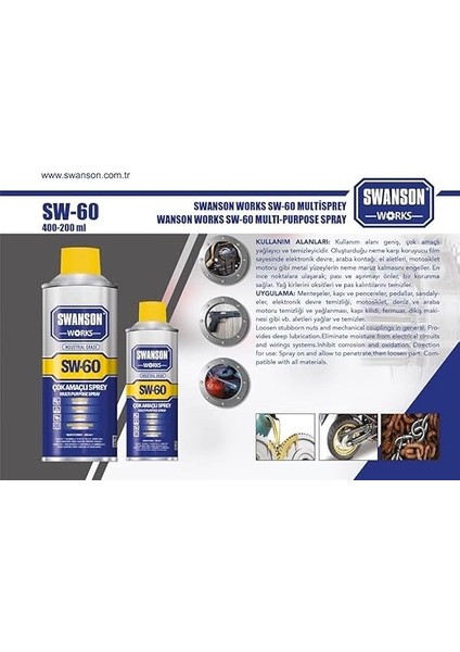Swanson Works Sw-60 Pas Sökücü Yağlayıcı Korozyon Önleyici Çok Amaçlı Multi Sprey 400 ml indirimleri