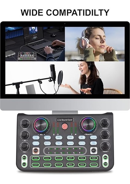 Canlı Ses Kartı O Mikser Masaüstü Şarkı Söyleme Dc 5V 44.1khz Yayın Akışı Için Gürültü Azaltma Podcasting Oyun Kaydı Gösterge Işığı Düğmesi Düğme Kontrolü ile Ses Tablası Siyah 17,5X10,4X4,2 cm modelleri