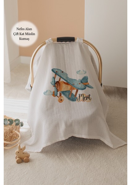 %100 Pamuk Isme Özel Çift Katlı Müslin Puset Örtüsü - Uçak