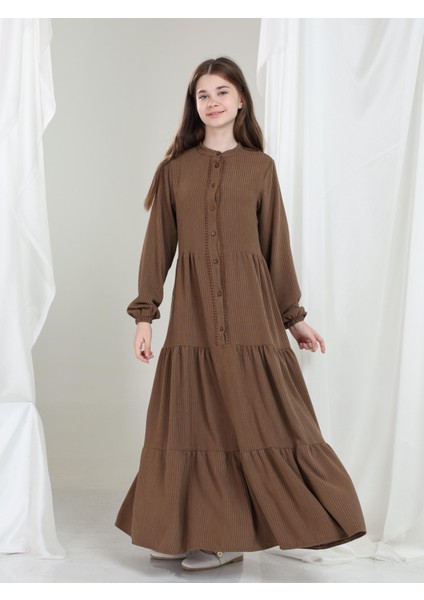 Elara Kız Çocuk Kadife Elbise Kahverengi