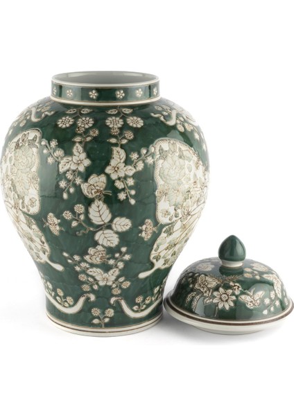 Yeşil Beyaz Kelebekli Küp Kapaklı Vazo 28X43CM fiyatları