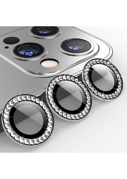 15 Pro/ 15 Pro Max Taşlı Lens Premium Kalite ve Görünüm Gümüş Renk