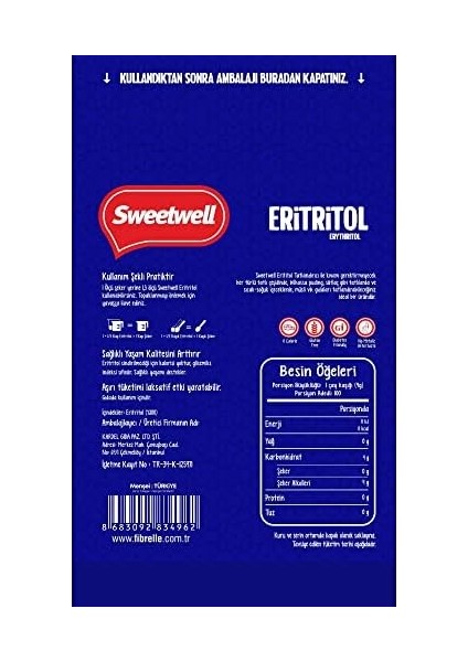 Sweetwell Eritritol Doğal Toz Tatlandırıcı 400 gr Sıfır Kalori Keto Diyet Erythritol fiyatları